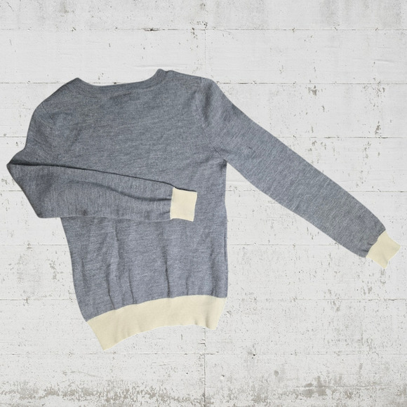 Banana Republic Gray Ivory Merino Wool Two Tone Crewneck Sweater Size Small - Picture 7 of 7